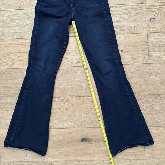 PAIGE Womens High Rise Bell Canyon Flare Leg Jeans Blue Dark Wash Frayed Size 29 - Picture 15 of 16